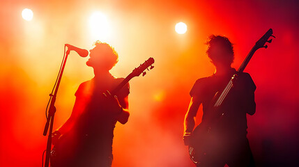 Rock Band Members Performing Under Dramatic Lighting