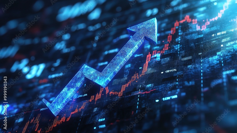 Sticker Digital Financial Growth Chart with Analytics Background