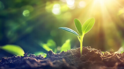 Sunlight Illuminates a Growing Green Sprout