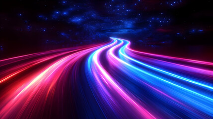 Abstract Light Trails in a Night Sky, Neon Lights, Digital Art