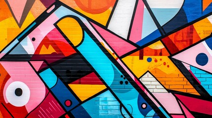 Fototapeta premium Abstract Geometric Graffiti on a Brick Wall