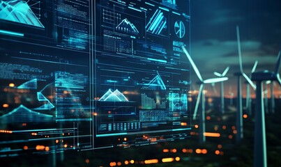 Digital Interface Showcasing Green Tech Projects with Renewable Energy Data