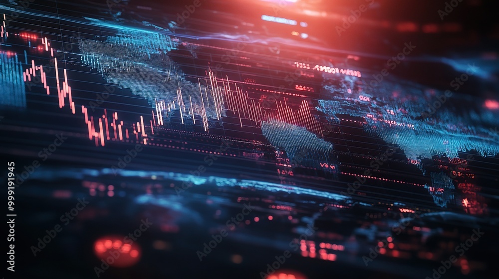Poster abstract data visualization with world map