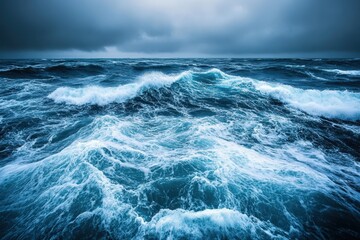 Fototapeta premium Stormy ocean waves crashing against the horizon