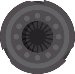 Old damaged car clutch disc with friction lining is lying on a white background
