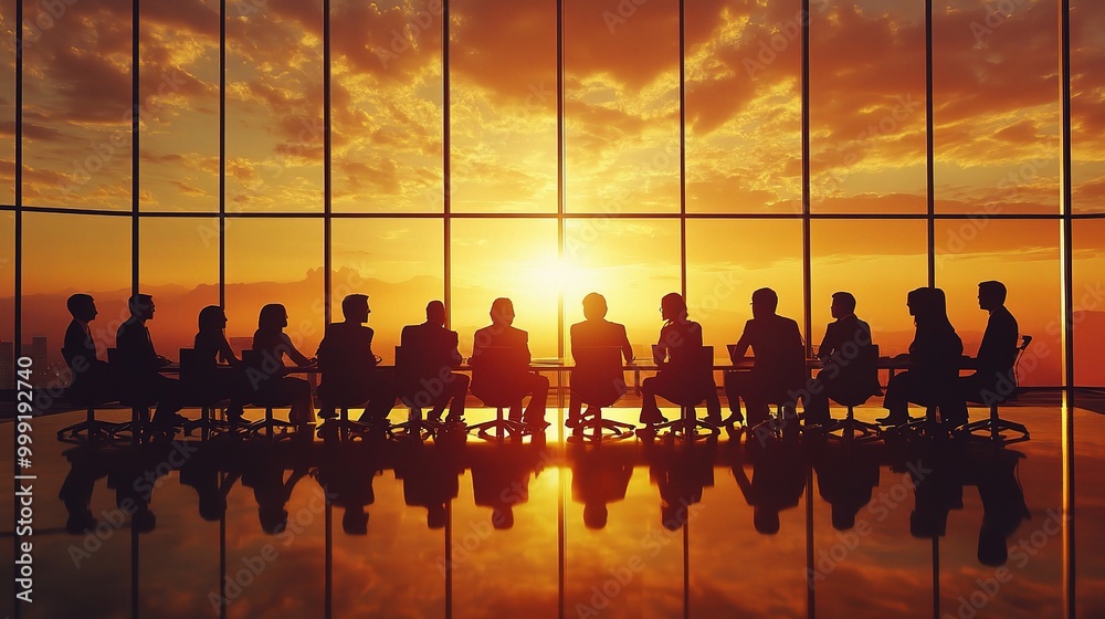 Wall mural Business Meeting Silhouette at Sunset