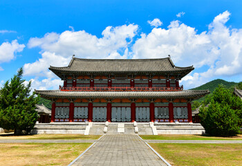 Mungyeong-si, Gyeongsangbuk-do, South Korea - August 23, 2020: Front side of a palace at Mungyeong Saejae Open Set