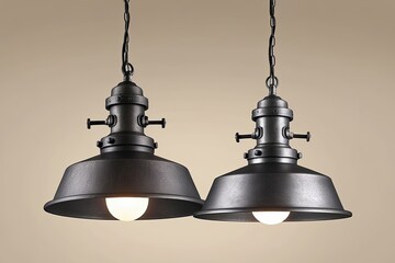 Obraz premium Durable Industrial Pendant Lights with Stylish Steel Design on Minimalist Background