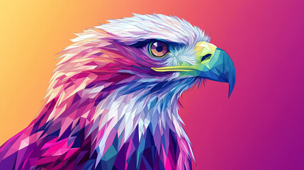 Obraz premium Stylized colorful eagle head with geometric shapes. Low Poly Art. Illustration