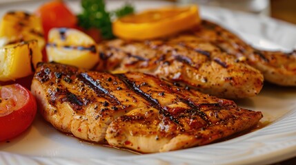 Grilled Chicken Steak With Some Grilled Vegetable For Your Health In The Morning