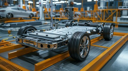 Fototapeta premium Lithium Ion Module Production for Electric Vehicles in the Automobile Sector