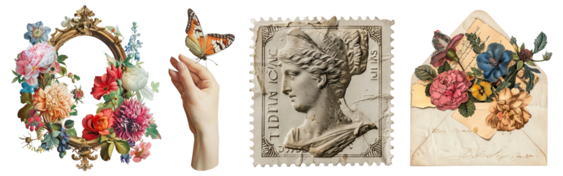Vintage collage png cut out element set - Powered by Adobe