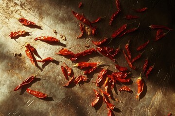 Dried red chili peppers on a dark background