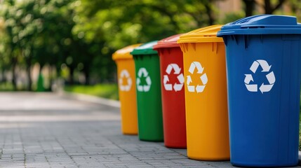 Colorful Recycling Bins in a Park Promoting Sustainable Living
