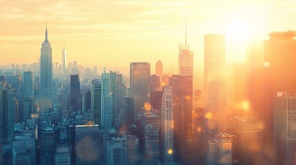 Fototapeta premium Sunrise Over a Vibrant City Skyline