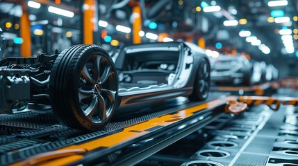 Fototapeta premium Electric Vehicle Battery Modules: Lithium Ion Manufacturing in the Automobile Industry