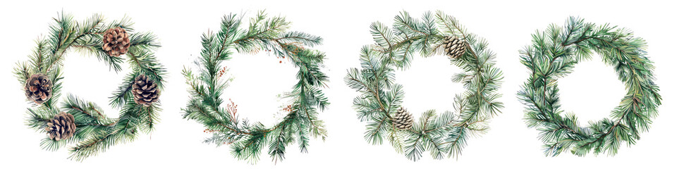 Watercolor Christmas wreath png cut out element set