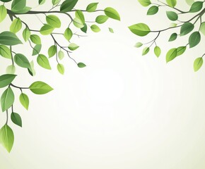 Obraz premium Illustration of green leaves on delicate branches, with ample white space in the center. The minimalist design evokes nature, freshness, and tranquility, perfect for eco-friendly themes.