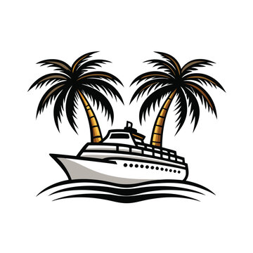 white cruise ship with palm trees clip art preview