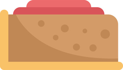 Simple vector art of a square cake with pink icing, evoking deliciousness and sweet treats