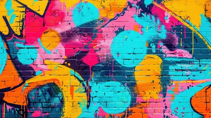 Obraz premium Bright Pop Art Graffiti Wall Textured Background Wallpaper Design with Vivid Neon Color Palette
