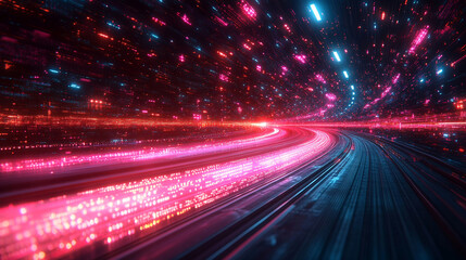 Obraz premium dynamic, abstract composition featuring geometric shapes and light streaks in a futuristic techno style. The glowing lines create a sense of motion and speed, symbolizing progress, innovation, and ene