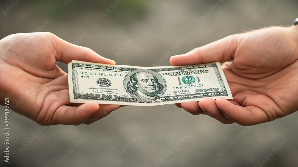 Canvas Prints Exchange of One Hundred Dollar Bill Between Two Hands