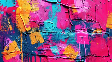 Naklejka premium Vivid Neon Color Palette: Bright Pop Art Graffiti Wall Textured Background Wallpaper Design