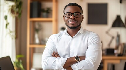 Obraz premium Confident Businessman in Modern Office Setting