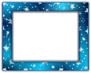 Winter snow and stars frame border background