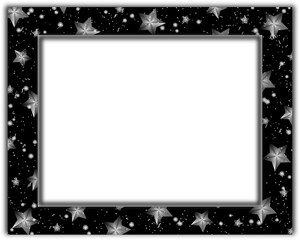 Winter snow and stars frame border background