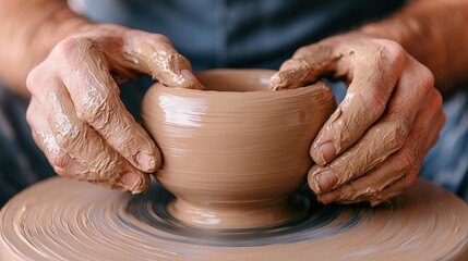 Potter s Hands Shaping Clay on Pottery Wheel   Craftsmanship  Art  Ceramic Creation