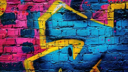 Fototapeta premium Textured Background Wallpaper: Bright Pop Art Graffiti Wall with Vivid Neon Color Palette