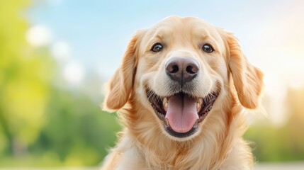 Happy Golden Retriever Dog Portrait with Blurred Background