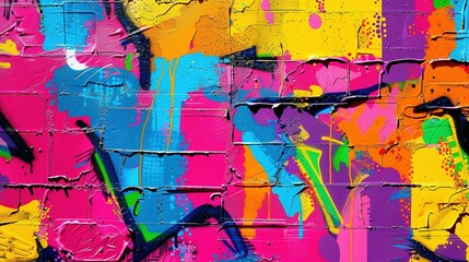 Obraz premium Graffiti Wall Background Design: Bright Pop Art Textured Wallpaper with Vivid Neon Colors