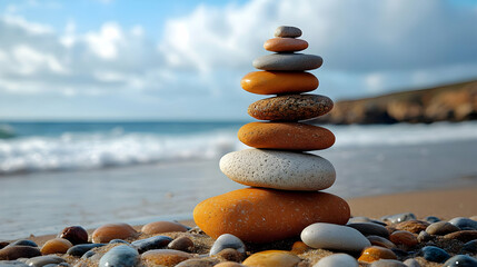 Stacking Stones on a Beach, Calm and Tranquil Beach Zen