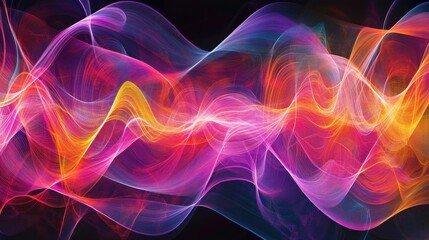 Obraz premium Abstract Neon Lights Swirling in Pink, Yellow and Blue on a Black Background.