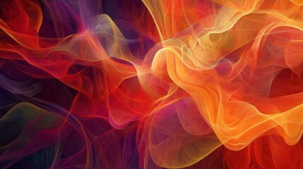 Fototapeta premium Abstract Background with Wavy Lines in Red, Orange and Yellow Colors - Digital Art