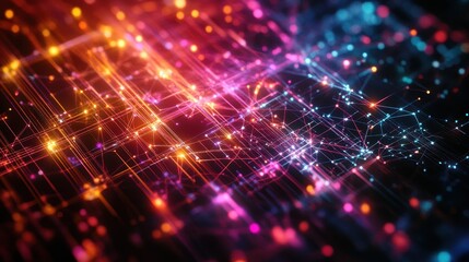 Obraz premium Abstract Network Connection with Glowing Lines and Bokeh Lights, Technology Background