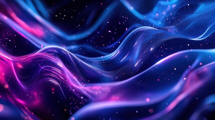 Obraz premium Abstract Blue and Purple Wavy Background with Glittering Lights - Futuristic Design