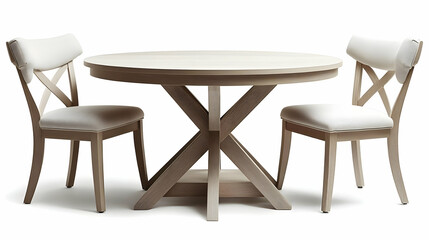 Round Wooden Dining Table with Two Chairs, Farmhouse Style, Simple Design