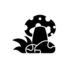 
mushroom icon with stones and grass.autumn theme icon.perfect for web design, mobile, print, etc. isolated on white background