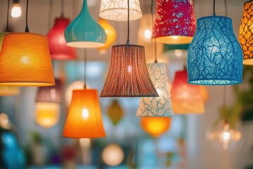 Colorful hanging lamps and lighting fixtures
