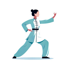 Fototapeta premium Isolated vector illustration of a young woman practicing Tai Chi on a white background. 