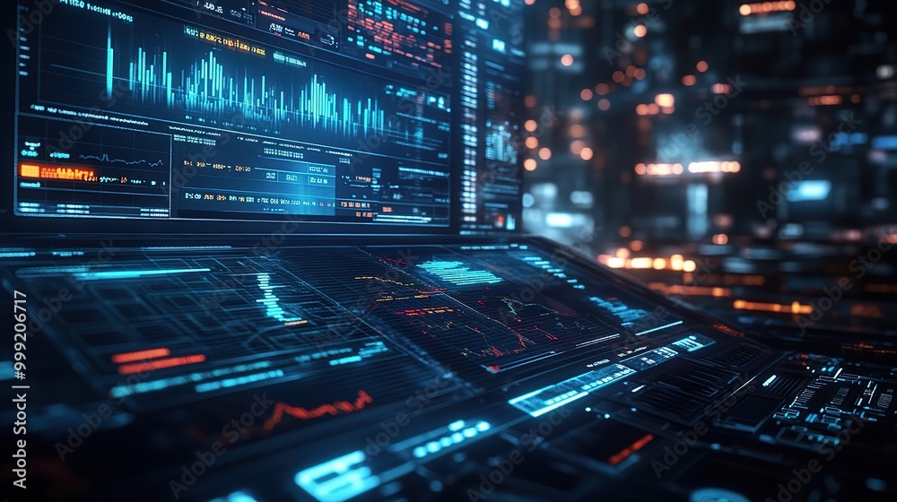 Poster futuristic data visualization and analytics interface