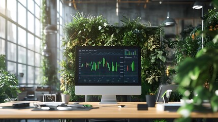 Fototapeta premium Eco-Friendly Workspace with Live Renewable Energy Data Display
