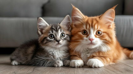 Cute Kittens Posing Together on the Floor