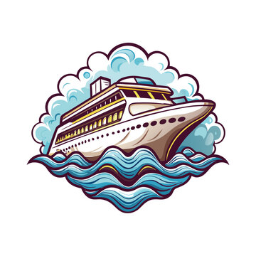 recommend clip art: A stylized cruise ship in monochromatic color scheme sailing on abstract waves.