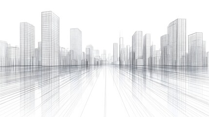 Abstract wireframe city background. Perspective 3D render of building wireframe. Vector. 