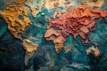 Vibrant abstract world map with textured continents
